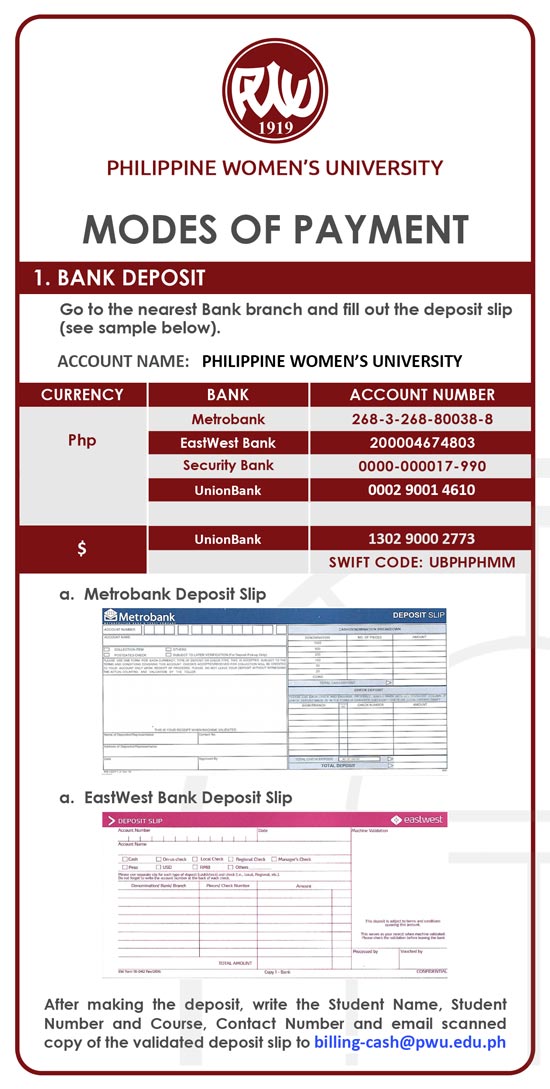 PWU Mode of Payment via Bank Deposit